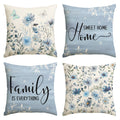 Sm:)e Sweet Home Family Floral Birds Spring Pillow Cover Set of 4 18x18 Inch Blue