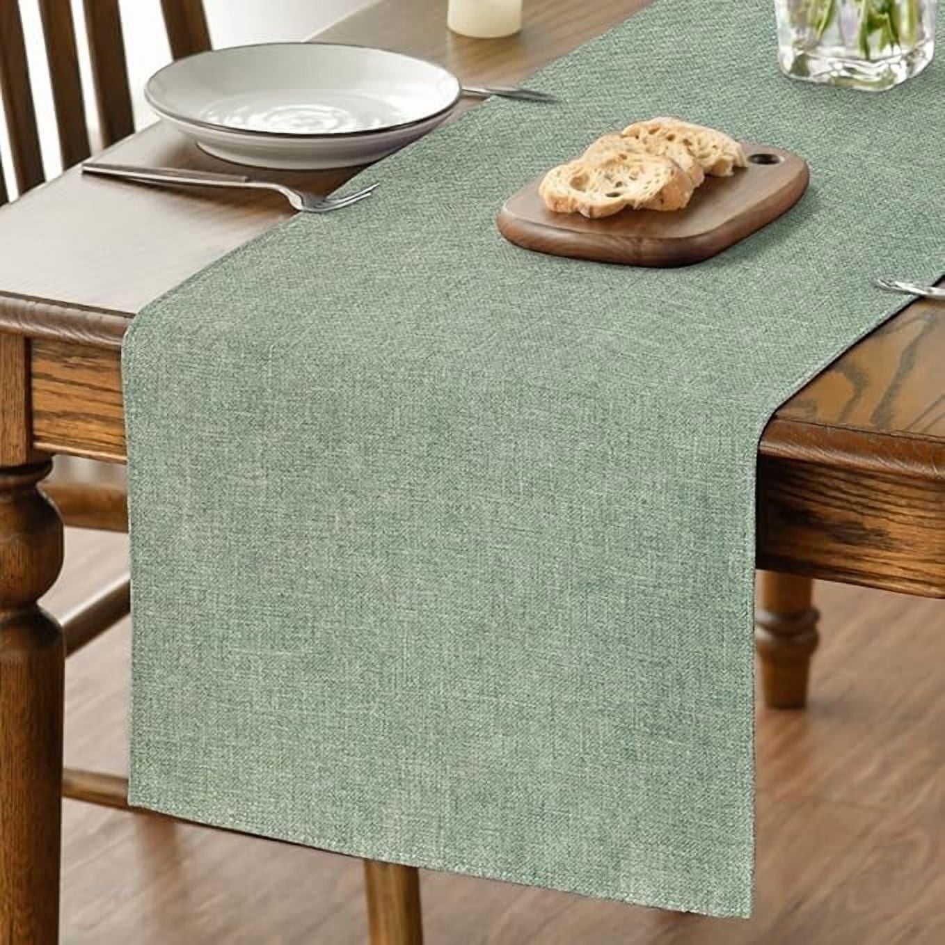 Sm:)e Sage Green Table Runner 13x72 Inch, Seasonal Washable Kitchen Dining Table Decoration for Home Party