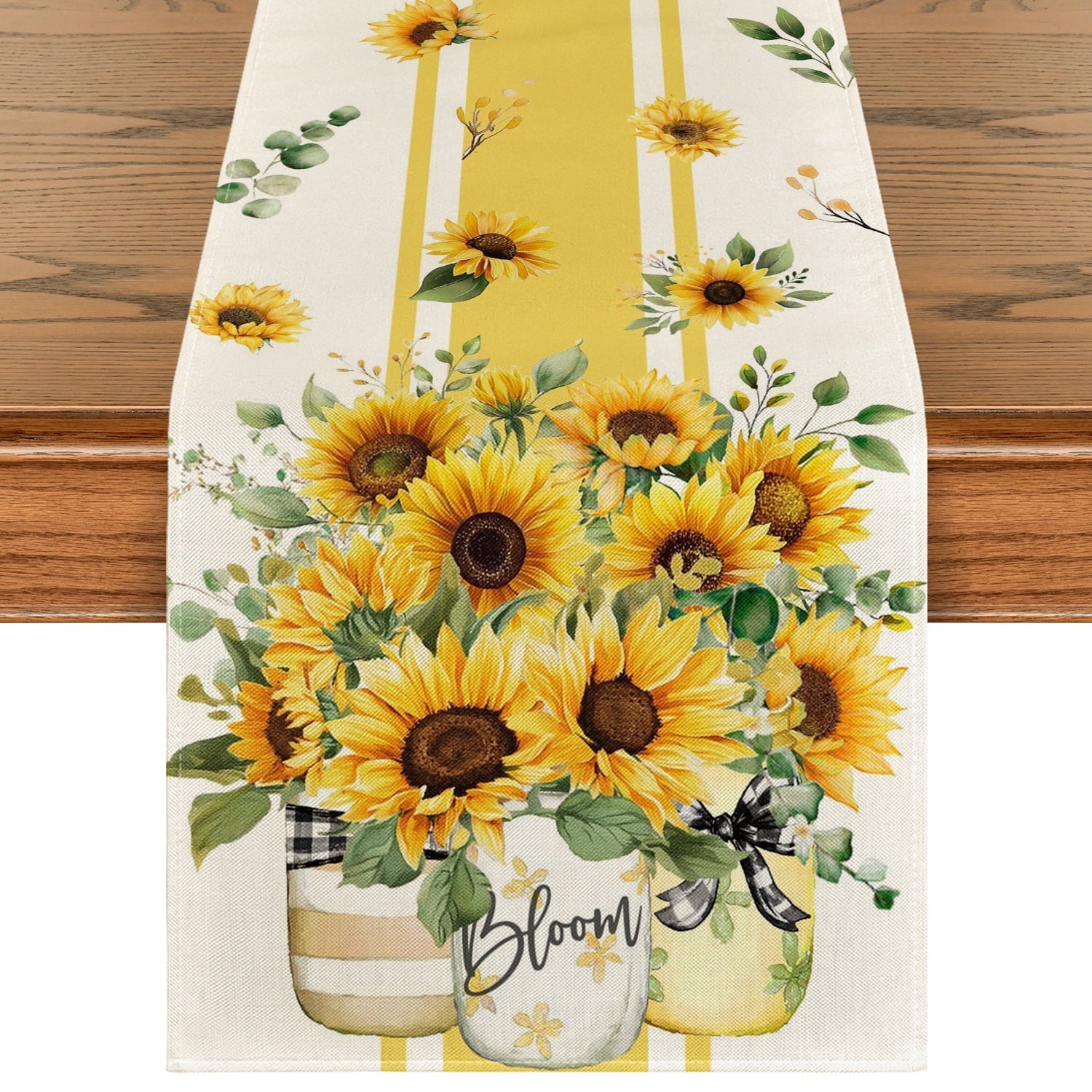 Sm:)e Summer Sunflowers Table Runner, Vintage Spring Summer Flower Home Kitchen Dining Decor,13 x 72 Inch