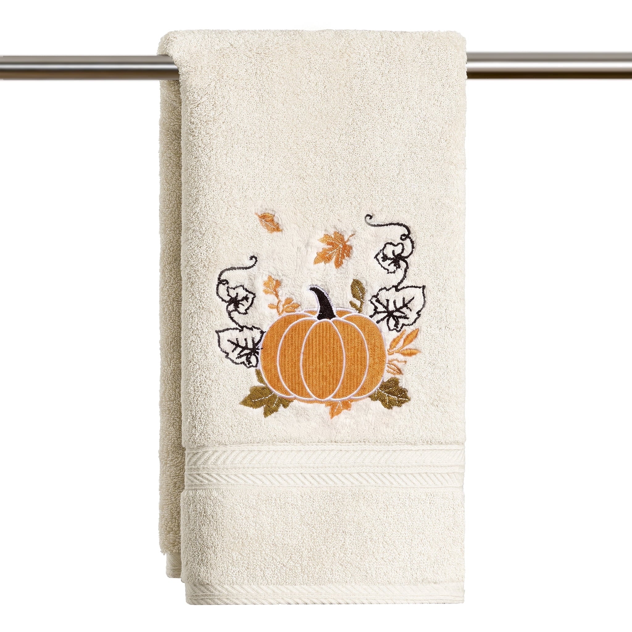 Sm:)e 1 Pc Maple Leaf Pumpkin Vine Embroidered Fall Hand Towel, 100% Cotton Absorbent Kitchen Dish Towel, 18 x 26 Inch