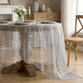 Sm:)e Silk Gold Foil Gauze Tablecloth Silver Round 60 Inch - Glitter Metallic Sheer Table Cover for Dining, Wedding, Party, and Events - Durable & Stylish Home Decor