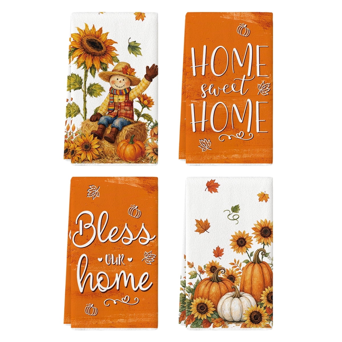 Sm:)e Fall Scarecrow Pumpkin Fall Dish Towels Set of 4, 18x26 Inch, Bless Home Farmhouse Kitchen Decor Hand Towels
