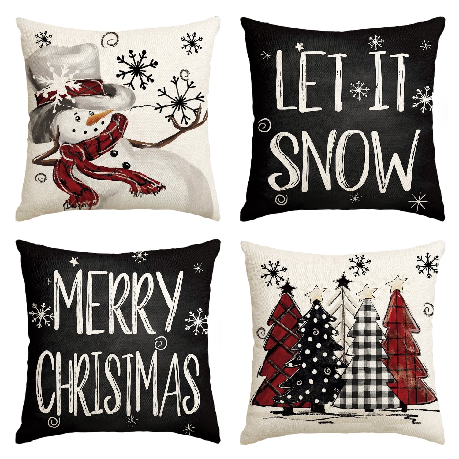 Sm:)e Snowman Let It Snow Christmas Winter Pillow Covers 20 x 20 Black