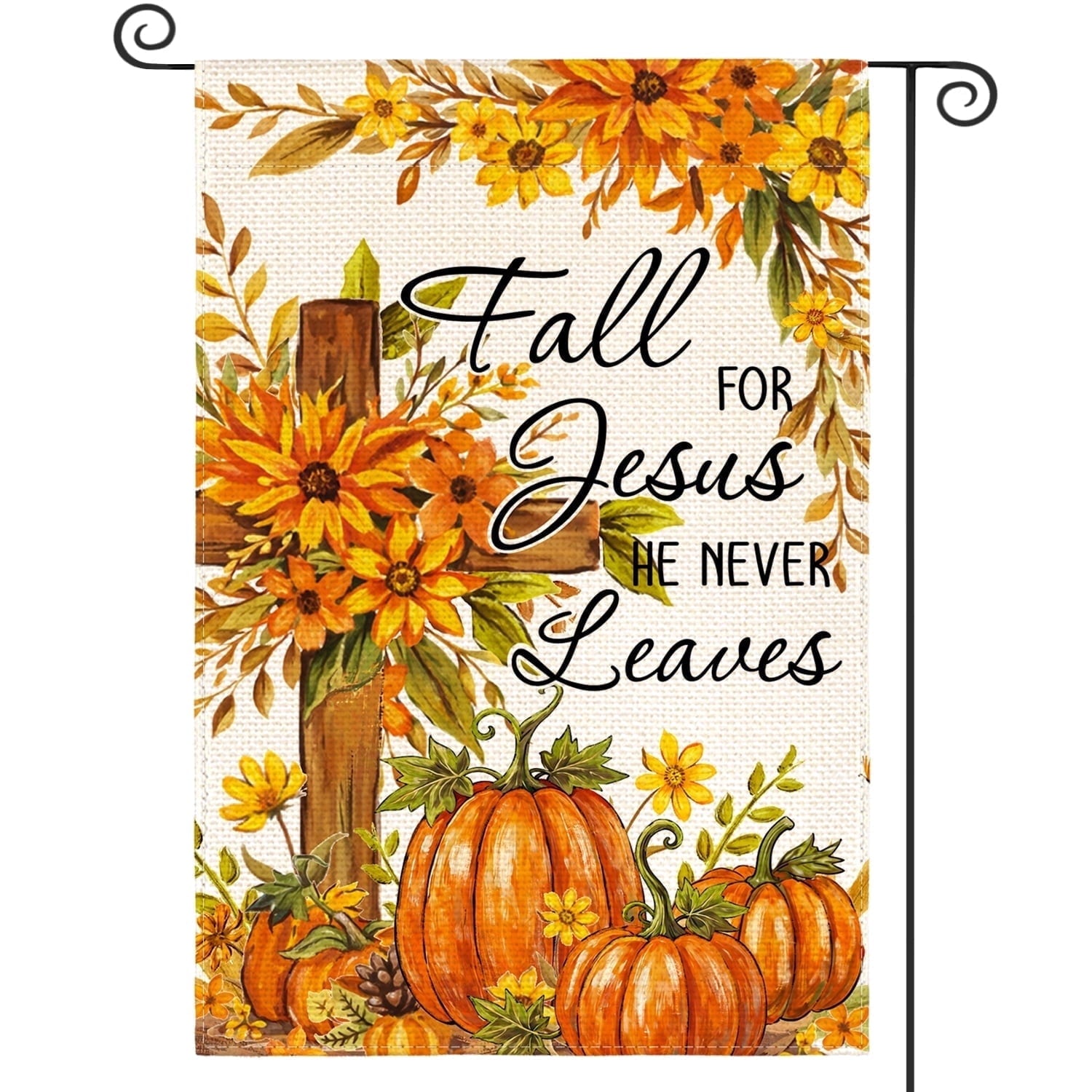 Sm:)e Cross Pumpkin Fall Garden Flag 12 x 18 Inch, Double-Sided Printing, Seasonal Farmhouse Yard Outdoor Decor