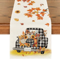 Smile Fall Table Runner 13 x 60, Harvest Thanksgiving Maple Leaves Pumpkins Buffalo Plaid Truck
