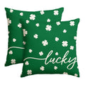 Sm:)e Saint Patricks Day Pillow Covers Set of 2, Green, 18x18Inch Shamrock Lucky Outdoor Cushion Case for Sofa Couch