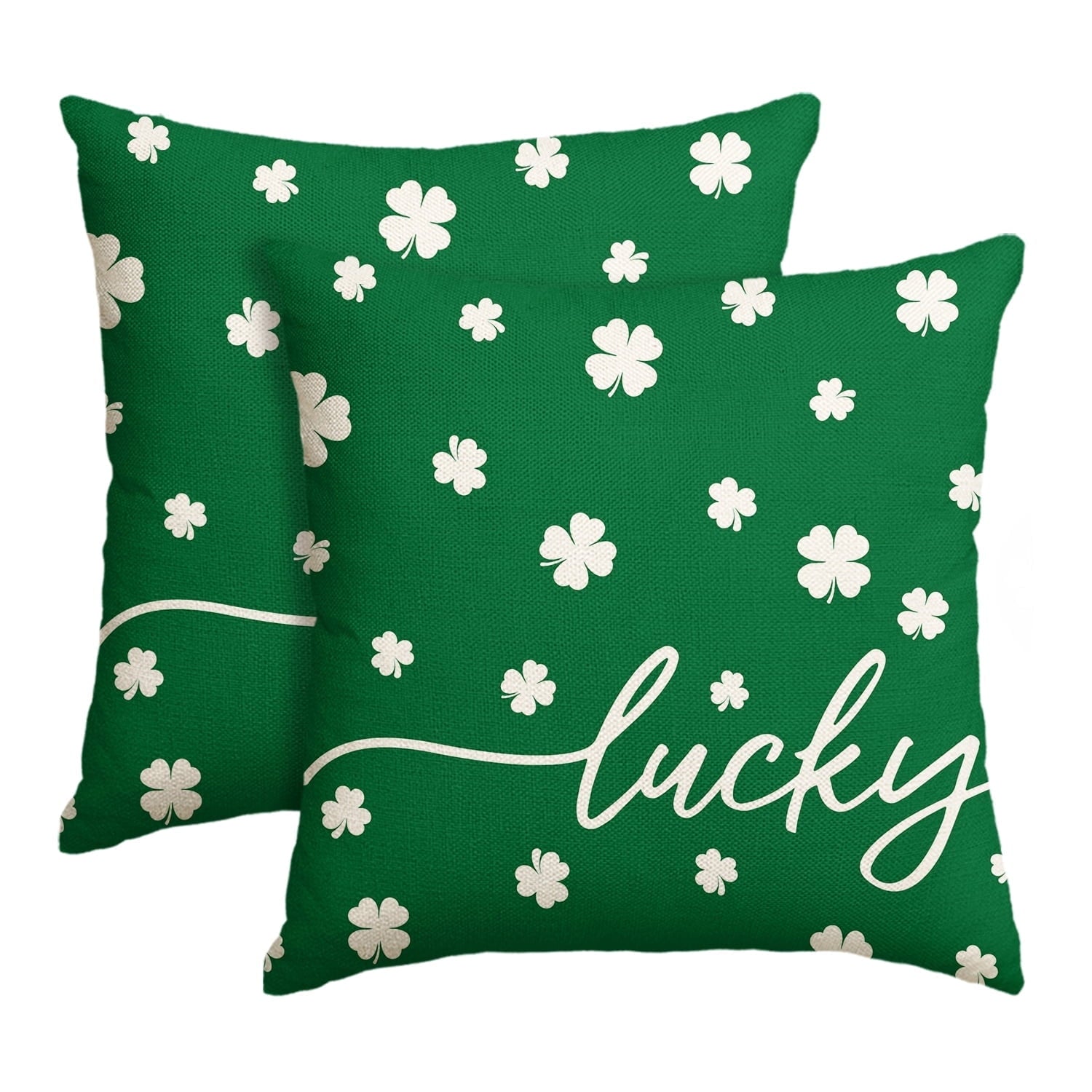 Sm:)e Saint Patricks Day Pillow Covers Set of 2, Green, 18x18Inch Shamrock Lucky Outdoor Cushion Case for Sofa Couch