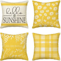 Sm:)e Hello Sunshine Live Life in Full Bloom Daisy Summer Throw Pillow Covers 18 x 18 Inch Set of 4 Yellow Square