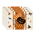 Sm:)e Polka Dot Orange Pumpkin Witch Hat Spider Web Ghost Bat Halloween Placemats Set of 4, 12x18 Inch Holiday Table Mats for Indoor Outdoor Party Dining Decoration