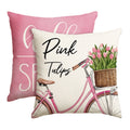 Sm:)e Bicycle Tulips Hello Spring Throw Pillow Covers Set of 2,18x18 Inch,Pink