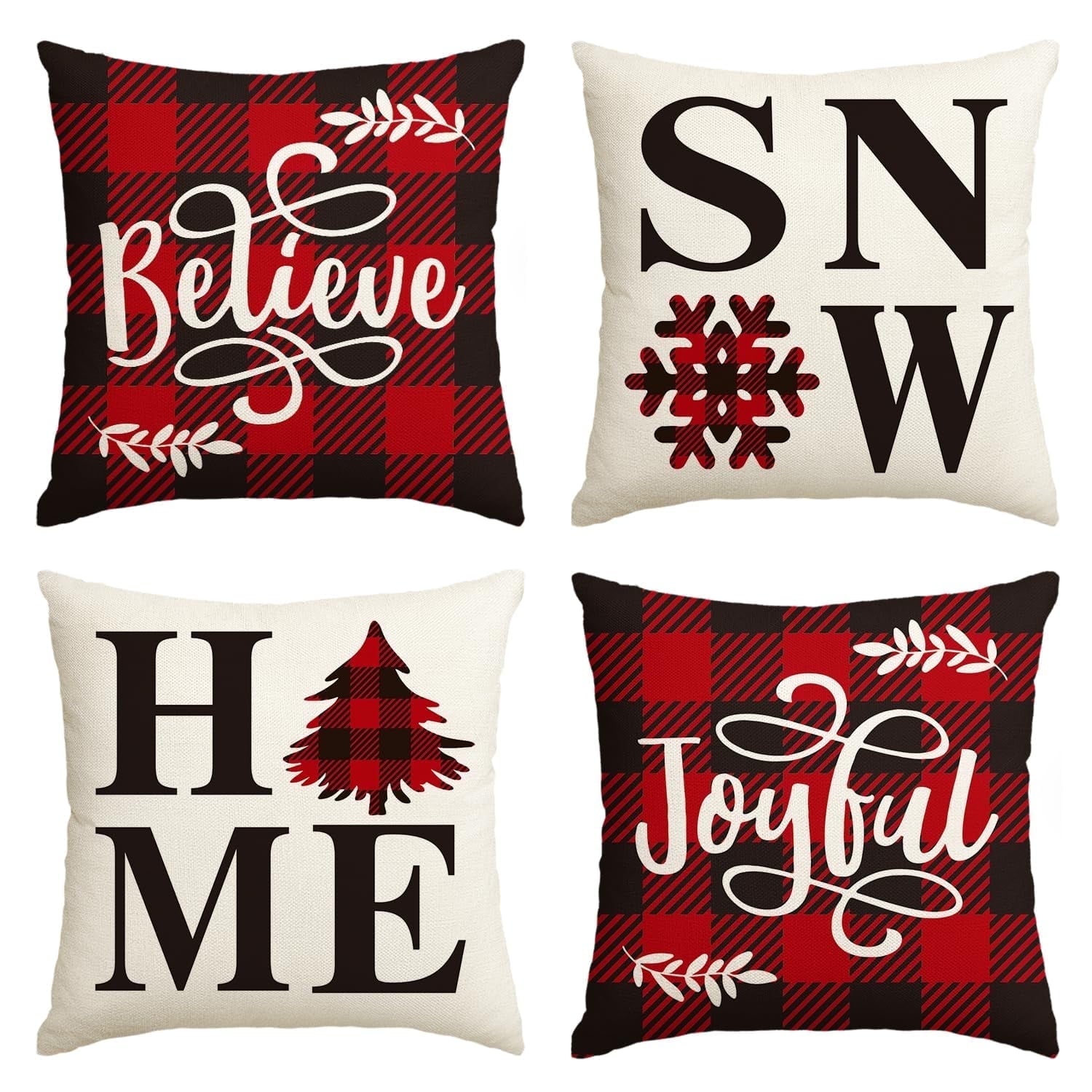Sm:)e Seasonal 16â€?x 16â€?Red and Black Buffalo Plaid Polyester Decorative Pillow Covers (4 Count)