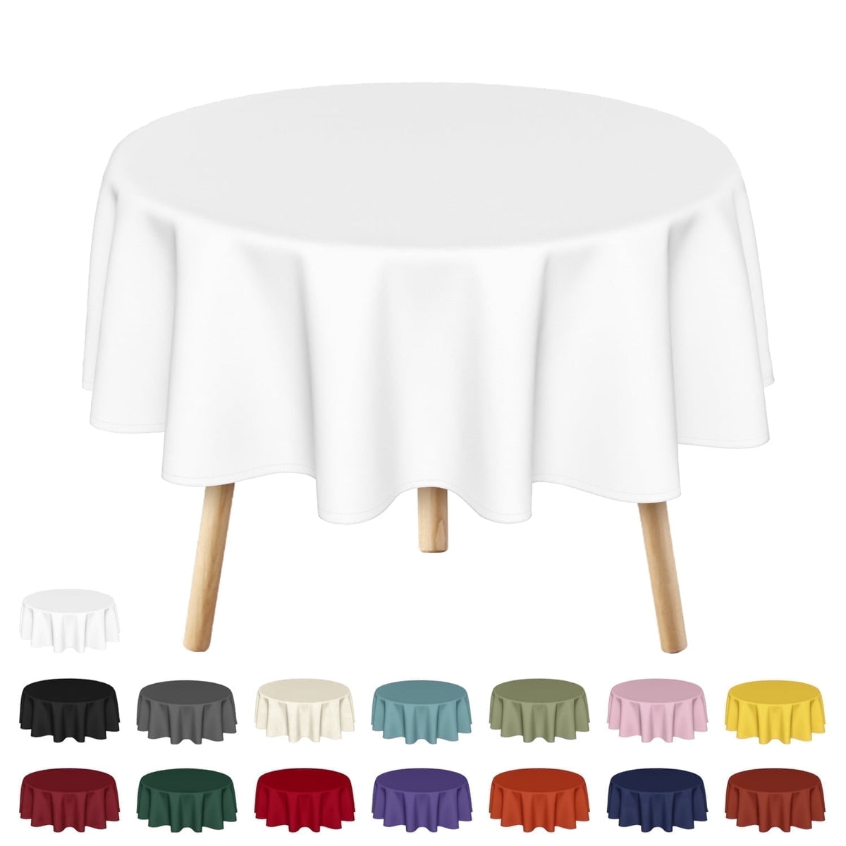 Sm:)e Stain and Wrinkle Resistant Fitable White Table Cloth 70 Inch Round, Reusable and Washable Polyester Fabric Table Covers for Party, Wedding and Banquet Decoration 6ft Table