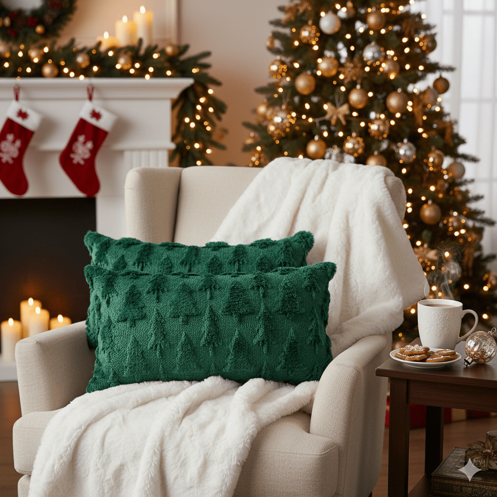 Sm:)e Green Christmas Tree Soft Plush Faux Fur Pillow Covers 12x20 Inch Set of 2 Outdoor Sofa Holiday Festivals Winter Home Decor