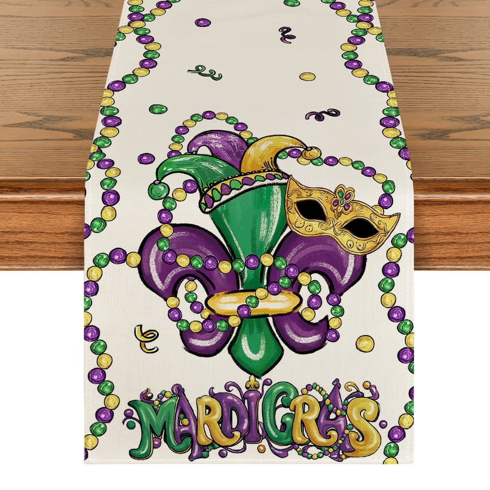 Smile Irises Carnival Mardi Gras Table Runner for Home Kitchen Dining Room 13 x 72 Inch