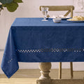 Sm:)e Fabric Openwork Farmhouse Style Linen Tablecloth 60 x 84 Inch Rectangle, with Decorative Cutouts, Navy Blue