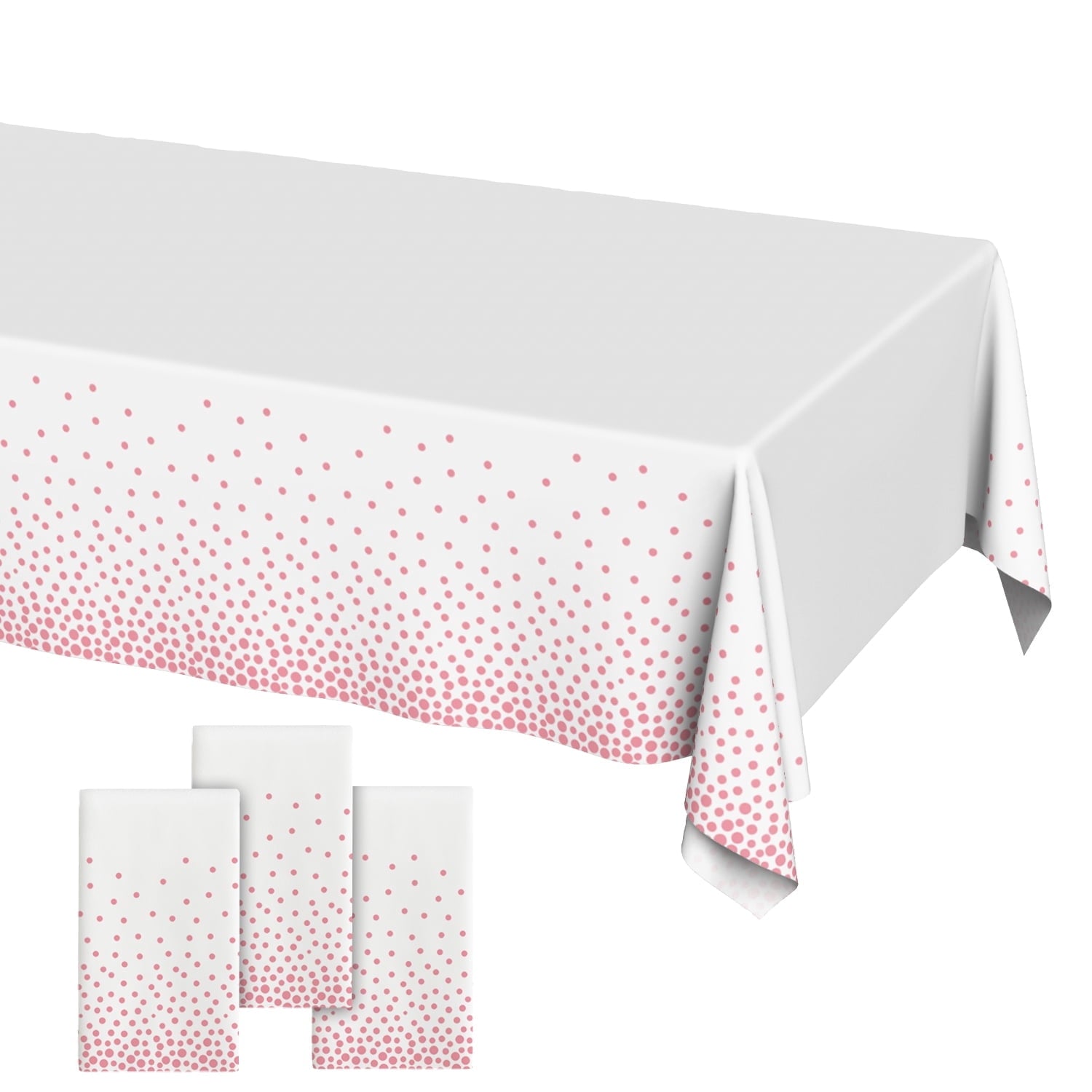 Plastic Table Cloth Disposable 3 Pack, 54 x 108 Inch, White, Pink Dot, for Party Picnic Wedding