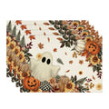 Sm:)e Ghost Pumpkins Eucalyptus Maple Leaves Halloween Placemats Set of 4, 12x18 Inch Holiday Table Mats for Indoor Outdoor Party Dining Decoration