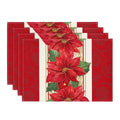 Smile Red Poinsettia Christmas Placemats for Set of 4, 12 x 18 Inch, Seasonal Winter Xmas Holiday Table Mats for Party Kitchen Dining Decoration