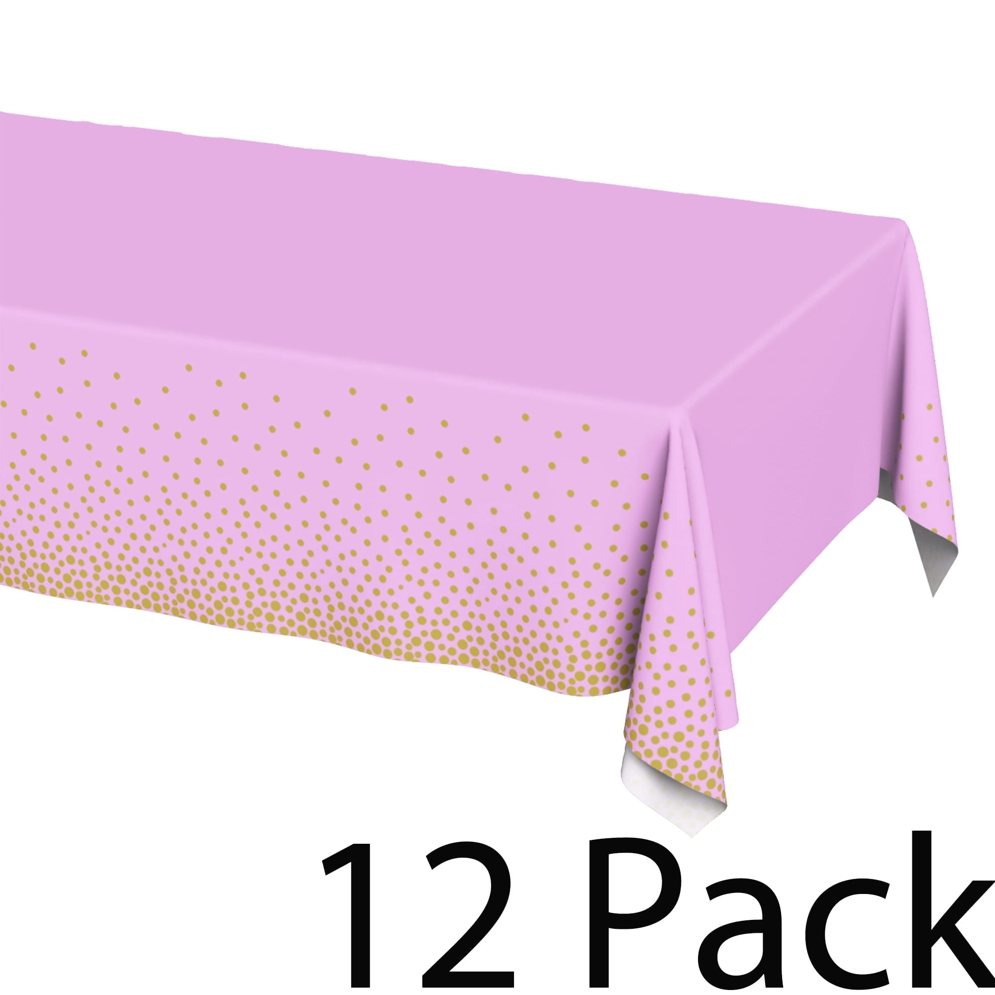 Plastic Table Cloth Disposable 12 Pack, 54 x 108 Inch, Pink, Gold Dot, for Party Picnic Wedding