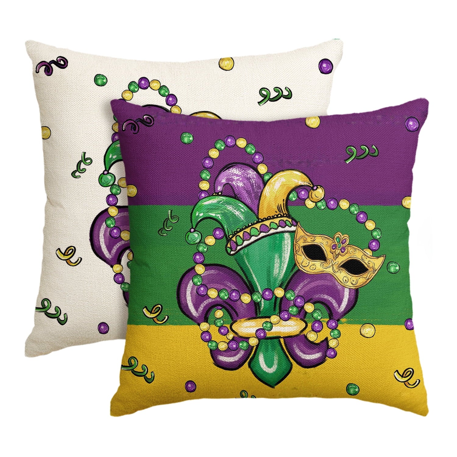 Sm:)e Beads Mask Mardi Gras Pillow Covers Set of 2,18x18 Inch,Multi Color