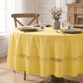 Sm:)e Fabric Openwork Farmhouse Style Linen Tablecloth Round 60 Inch, with Decorative Cutouts, Yellow