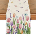 Sm:)e Lavender Tulip Floral Table Runner for Spring Summer 13 x 72 Inch