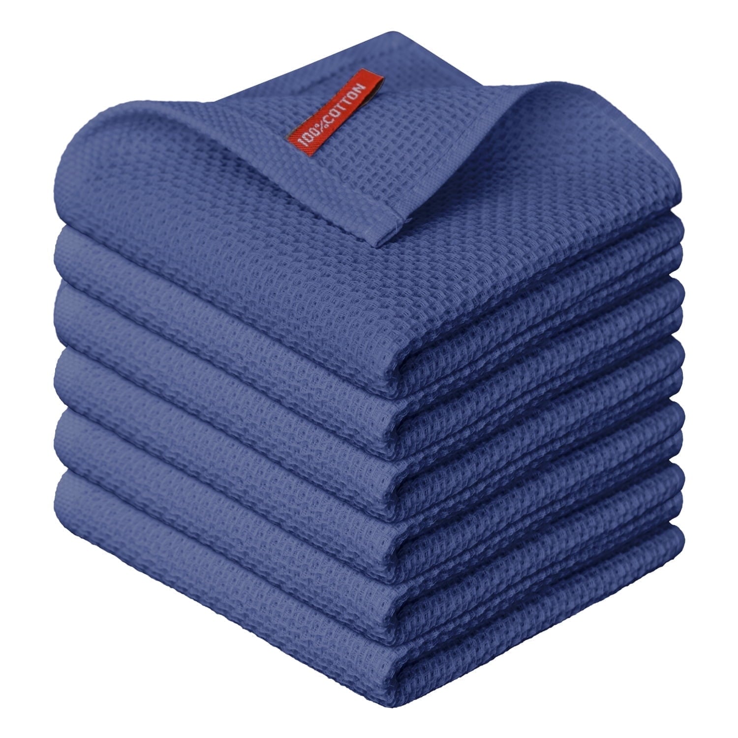 Sm:)e 100% Cotton Waffle Dishcloth, Blue, 6 Count Soft Absorbent Quick Dry Kitchen Cleaning Towels