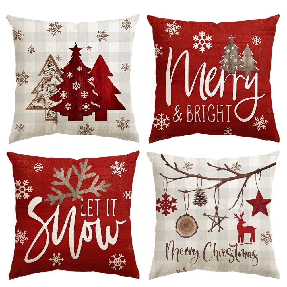 Sm:)e Snowflake Tree Red Christmas Pillow Cover 18x18 Inch Set of 4