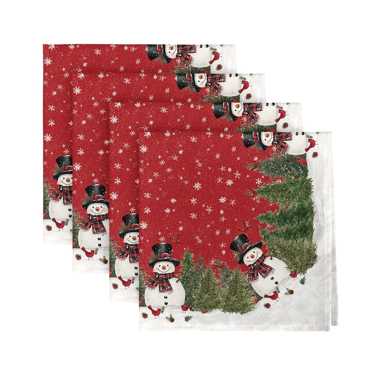 Sm:)e Red Winter Snowman Christmas Cloth Napkin Set of 4, 18x18 Inch