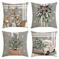 Sm:)e Tree Reindeer Truck Winter Deer Christmas Throw Pillow Covers Set of 4, 18 x 18 Inch Holiday Cushion Case Decoration for Sofa Couch, Gray
