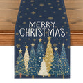 Sm:)e Blue Gold White Tree & Snowflake Christmas Table Runner 13 x 72 Inch Farmhouse Table Decor, Universal for Indoor Outdoor Kitchen, Home & Party Decoration,Blue