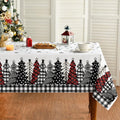 Sm:)e Christmas Tablecloth 60x104 Inch Rectangular, Christmas Trees Buffalo Plaid Black Washable Table Cover for Party Picnic Dinner Decor