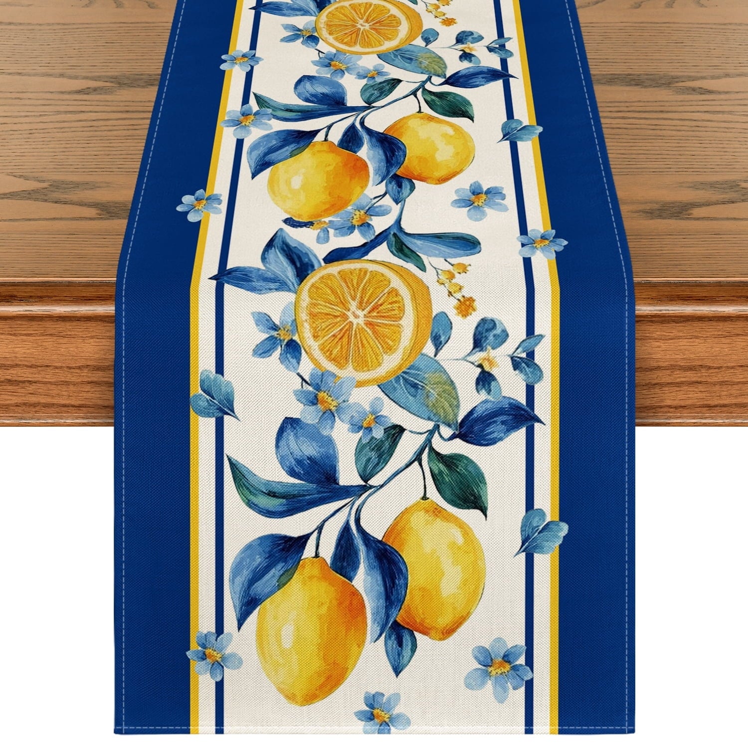 Sm:)e Lemon Summer Table Runner,Summer Holiday Tasty Fruit Healthy Fruit Vintage Watercolor Rustic Botanic Table Cover,12 x 18 Inch