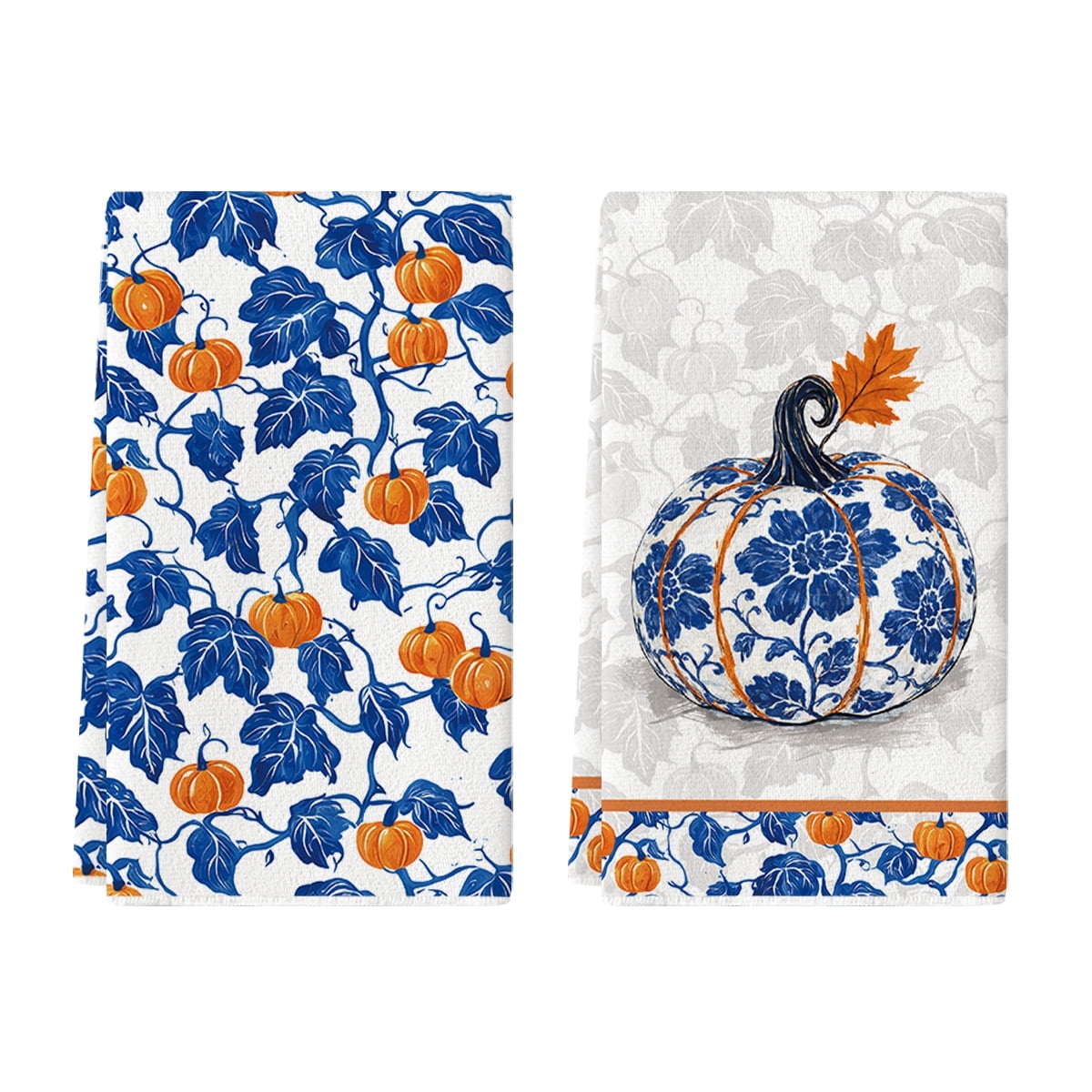 Sm:)e Blue Maple Leaves Pumpin Fall Kitchen Dish Towels Set of 2, Soft & Absorbent Washcloth 18x26 Inch