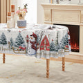 Sm:)e Snowman Christmas Tablecloth 60x84 Inch Oval, Pine Snow Washable Table Cover for Party Picnic Dinner Decor, White