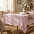 Sm:)e Fabric Openwork Farmhouse Style Linen Tablecloth 60x84 Inch, Yarn-Dyed Woven Table Cover for Dining Decor, Rectangle, Pink