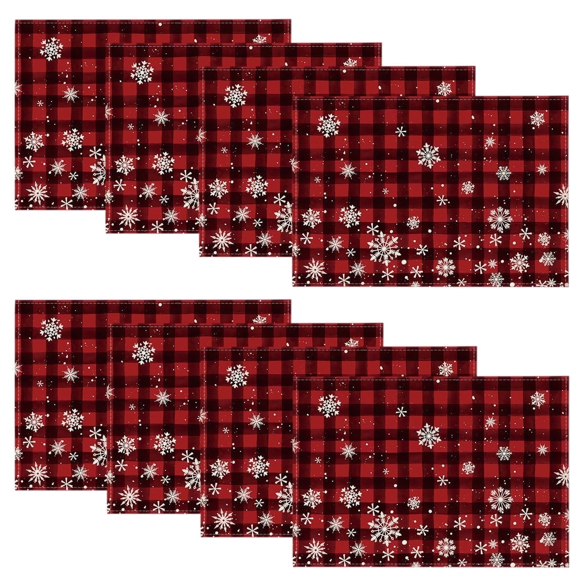 Smile Red and Black Buffalo Plaid Snowflakes Christmas Placemats Set of 8, 12x18 Inch Winter Table Mats for Party Kitchen Dining Decoration