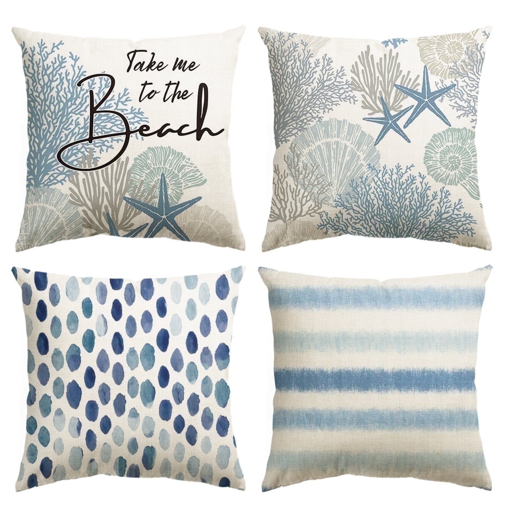 Sm:)e Take me to the Beach Sea Summer Pillow Cover 18x18 Inch Set of 4