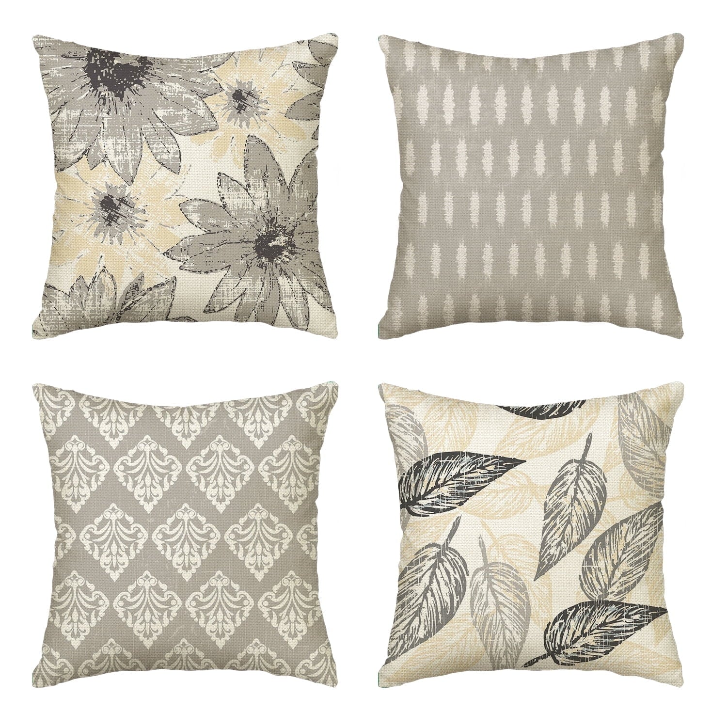 Sm:)e Pteridophyte Leaves Burlap Decorative Pillow Covers Set of 4, 18x18 Inch Outdoor Cushion Case Decoration for Sofa