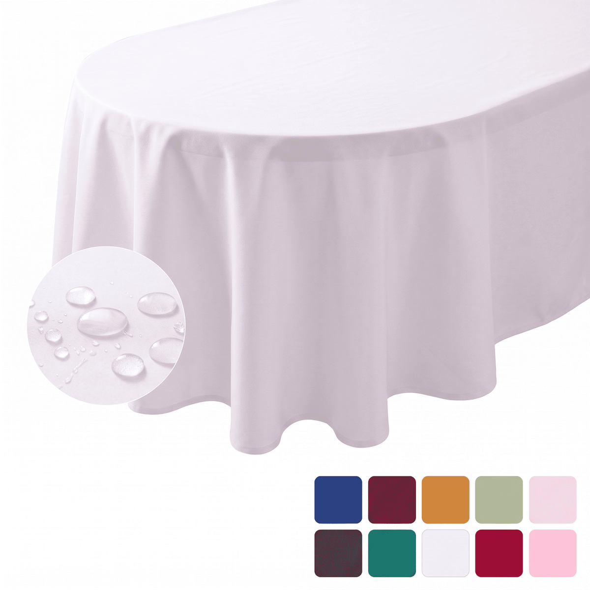 Sm:)e White Farmhouse Style Waterproof Tablecloth 60x84 Inch, Yarn-Dyed Woven Table Cover for Dining Decor, Oval