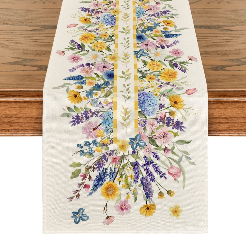 Sm:)e Bloom Flowers Floral Lavender Table Runner for Spring Summer 13 x 72 Inch