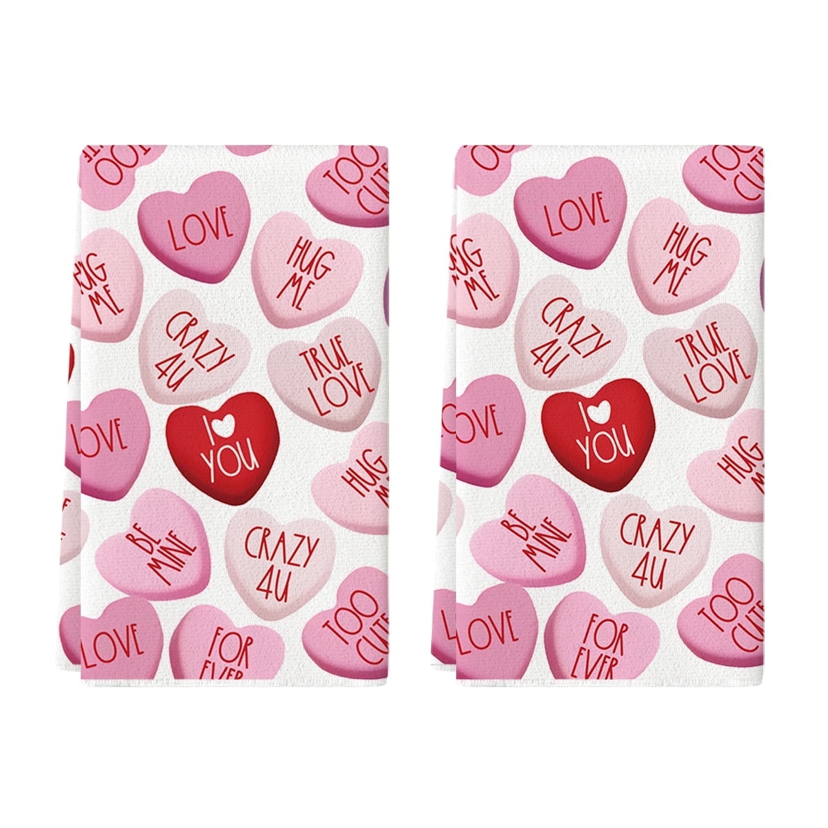 Sm:)e Valentine's Day Kitchen Dish Towels, 18x26 Inch, Set of 2, Love Hearts