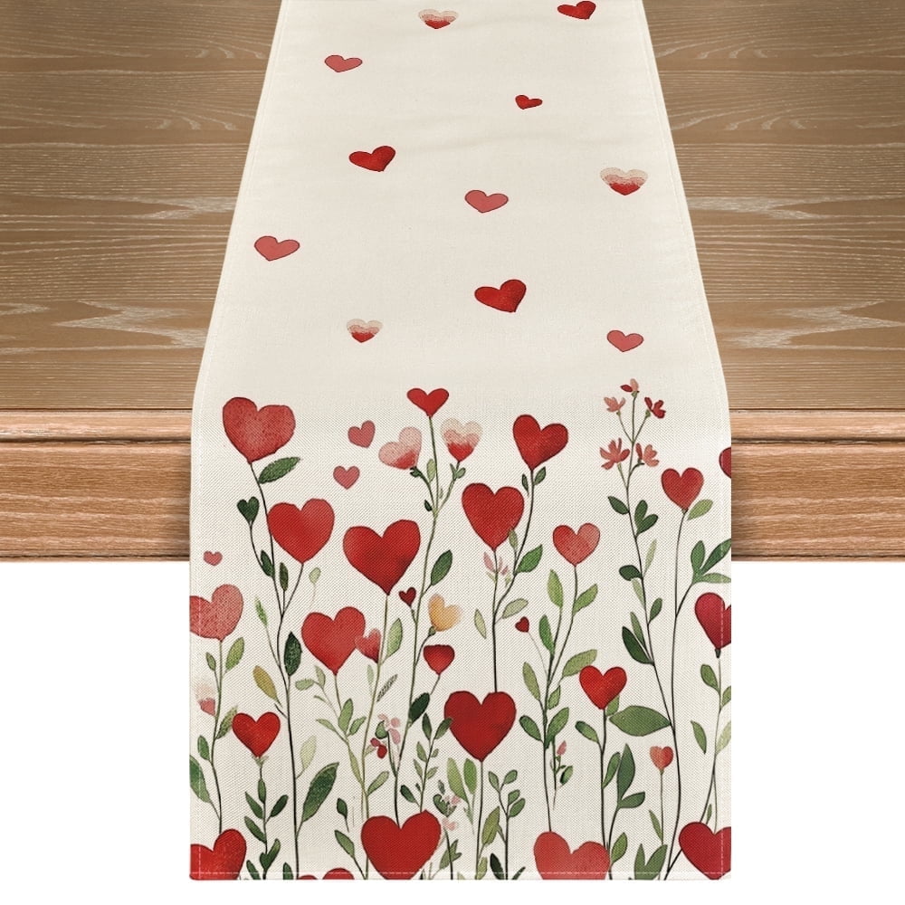 Sm:)e Red Heart Plant Valentine's Day Table Runner 13x72 Inch