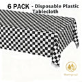 Plastic Table Cloth Disposable 6 Pack, 54 x 108 Inch, Black White Checked, for Party Picnic Wedding