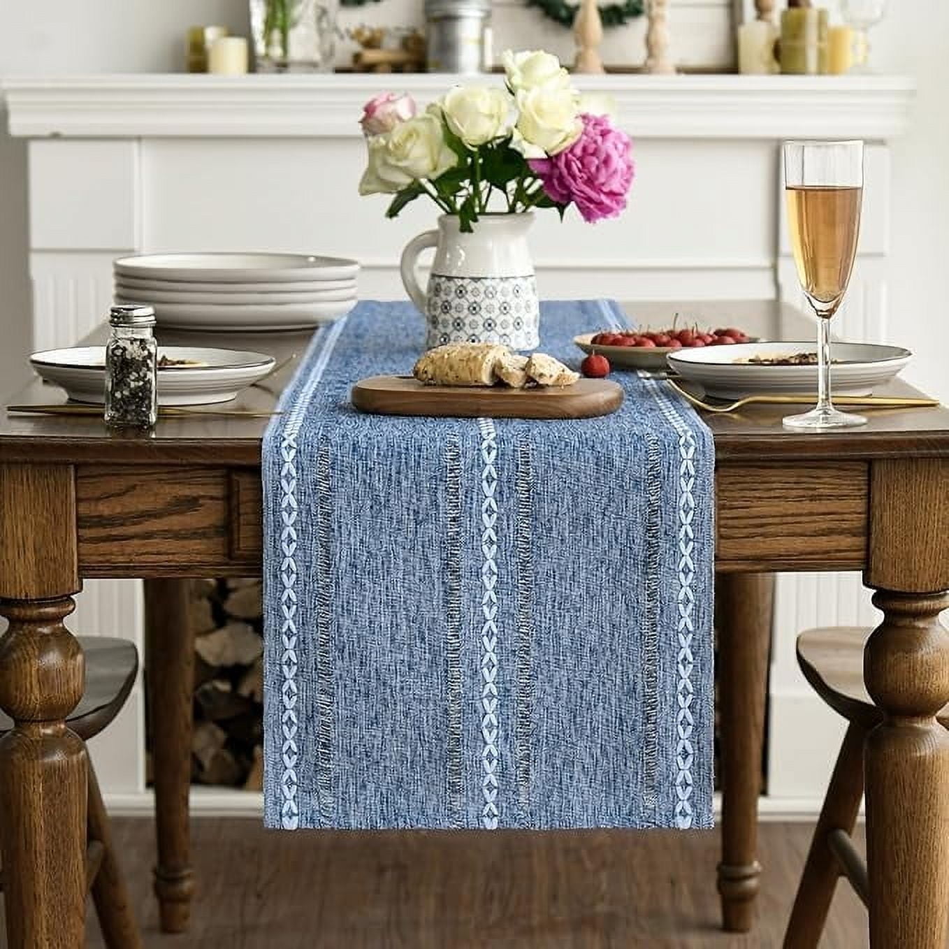 Sm:)e Linen Table Runner for Dining Table 13 x 60 Inch Cream Burlap Linen Style Rustic Farmhouse Kitchen Dining Room Decoraton