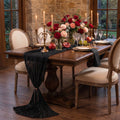 Sm:)e Boho Black Gauze Cheesecloth Table Runner 35x120 Inch, Multi-Purpose Decor for Kitchen Dining Wedding Holiday Party