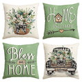 Sm:)e Welcome Truck Bless Our Home Watercolor Flowers Spring Throw Pillow Covers Set of 4,18x18 Inch,Green