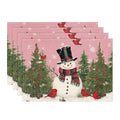 Smile Snowman Birds Trees Christmas Placemats Set of 4, 12x18 Inch Seasonal Pink Winter Holiday Table Mats for Party Kitchen Dining Decoration
