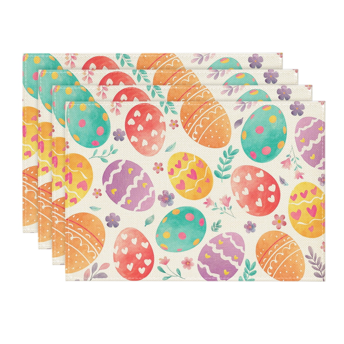 Sm:)e Watercolor Eggs Floral Easter Placemats Set of 4, 12x18 Inch Table Mats for Party Kitchen Dining Decoration