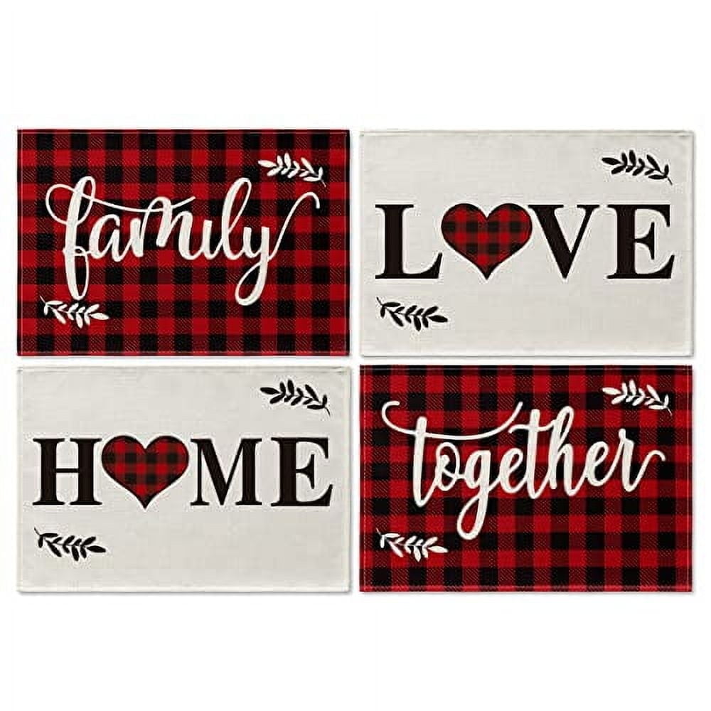 Smile Buffalo Check Plaid Placemats 12 x 18 Inch Set of 4, Black and Red